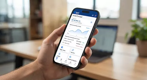 Aplicativo SamiBank aberto em um celular
